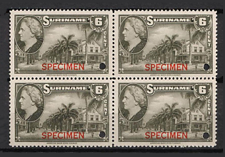 1945 6c Suriname, Netherlands Colonies, Block of Four, Spesimen