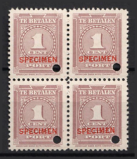 1945 1c Suriname, Netherlands Colonies, Official Stamp, Block of Four, Spesimen