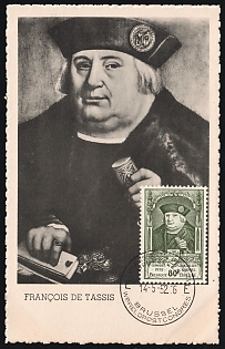 1952 80c Belgium Postcard, Franz de Taxis, FDC, First Day Cancellation