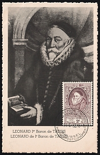 1952 2fr Belgium Postcard, Leonardo I de Taxis, FDC, First Day Cancellation