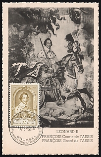 1952 3fr Belgium Postcard, Leonard II de Taxis, FDC, First Day Cancellation