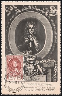 1952 5fr Belgium Postcard, Eugene-Alexandre de Tour et Taxis, FDC, First Day Cancellation