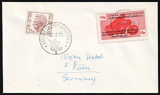 1971 (15 Feb) Commercial Cover from London (Great Britain) via Brussels (Belgium) to Cologne (Germany) with mixed franking of Great Britain Private Post Office in London 'L. D. S.' 10p and Belgium 3.5fr