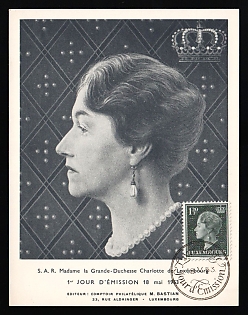 1953 (18 May) 'Grand Duchess Charlotte of Luxembourg', Luxembourg, FDC Postcard used in Luxemburg franked with Complete Set 1.20fr, Commemorative Postmark