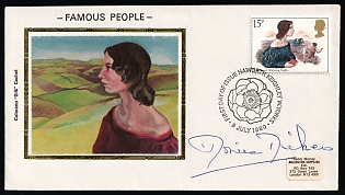 1980 (9 Jul) Great Britain 'Famous People - Emily Bronte', Silk Cachet, First Day Cover locally addressed in London, with a Copy of a Letter, franked with 15p, Signature, Commemorative Cancellation
