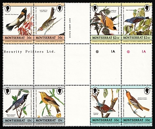 1985 Montserrat, British Overseas Territories, Se-tenant, Gutter Pairs Block, Complete Set