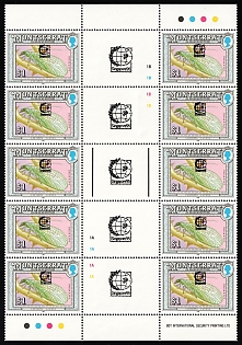 1992 1$ Montserrat, British Overseas Territories, Se-tenant, Gutter Pairs Block