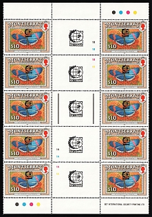 1992 10$ Montserrat, British Overseas Territories, Se-tenant, Gutter Pairs Block