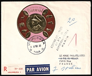 1965 (9 Aug) Burundi, 'Philatelic Agency of Burundi Bujumbura Kingdom of Burundi', First Day Registered Airmail Cover from Usumbura (Bujumbura) to Paris (France), franked with 40fr+50c