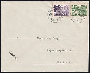 1935 (20 Nov) Military Swedish Battalion Cover from Saar (Germany) to Malmo (Sweden), franked with 5o and 10o