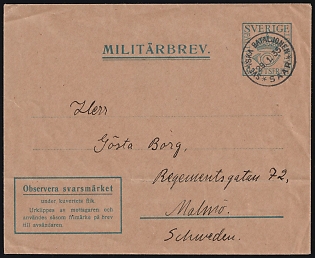 1935 (29 Jan) Postal Stationery Military Swedish Battalion Cover from Saar (Germany) to Malmo (Sweden)