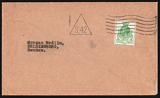 1929 1/2d International Great Britain Cover to Helsingborg (Sweden), franked with 1/2d tied by Wavy Lines without Datestamp, with Triangular British Postal Control Mark 'S. 42'