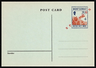 Montserrat, British Overseas Territories, British Commonwealth, Postal Stationery Postcard, Airmail, Specimen, Mint, additionally franked with 15c