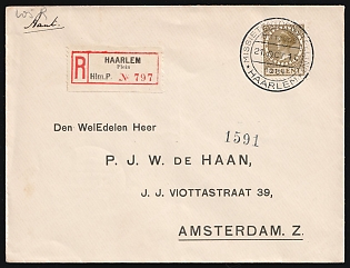 1931 (21 Oct) Netherlands, 'Mission of Exhibitions', Registered Cover from Haarlem to Amsterdam franked with 21c