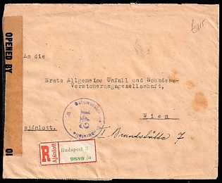 1946 (18 May) Hungary, Registered Censored Cover from Budapest (Hungary) to Vienna (Austria), franked with Block 5 million p