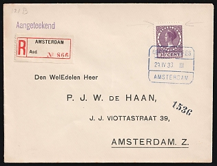 1933 (29 Apr) Netherlands, 'Congress, Amsterdam', Registered Cover from Amsterdam franked with 30c