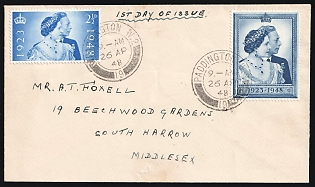 1948 (26 Apr) Great Britain, First Day Cancellation, FDC London (England) locally addressed Cover from Paddington (district of London) to South Harrow (district of London), franked with Complete Set 2.5d and 1f