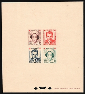 1949 Principality of Monaco, Red Cross, Complete Set, Presentation Souvenir Sheet