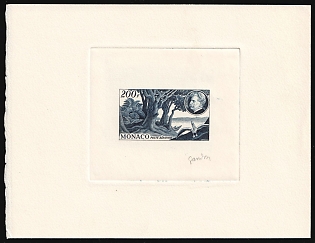 1955 200fr Principality of Monaco, Airmail, Presentation Souvenir Sheet, Deep Blue, Signature