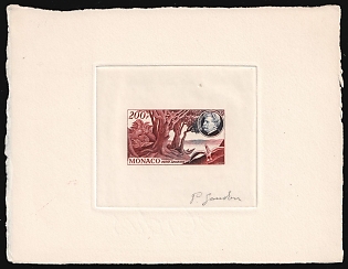 1955 200fr Principality of Monaco, Airmail, Presentation Souvenir Sheet, Trial Colors, Signature
