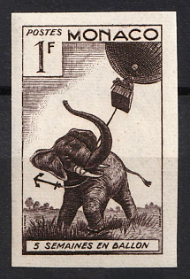 1955 1fr Principality of Monaco, Dark Brown Proof, Imperforate, Museum Handstamp