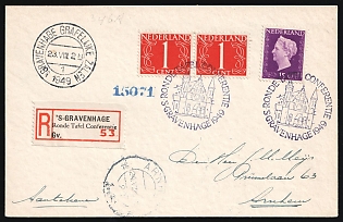 1949 (23 Aug) Netherlands, 'Round Table Conference', Registered Cover from Hague to Arnhem franked with 15c and pair of 1c, Commemorative Postmarks
