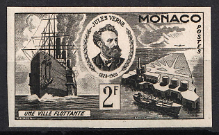 1955 2fr Principality of Monaco, Black Proof, Imperforate, Museum Handstamp