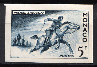 1955 5fr Principality of Monaco, Dark Blue Proof, Imperforate, Museum Handstamp