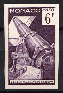 1955 6fr Principality of Monaco, Violet Proof, Imperforate, Museum Handstamp