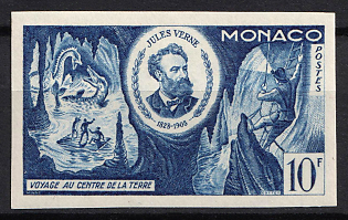 1955 10fr Principality of Monaco, Blue Proof, Imperforate, Museum Handstamp