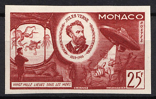 1955 25fr Principality of Monaco, Dark Red Proof, Imperforate, Museum Handstamp