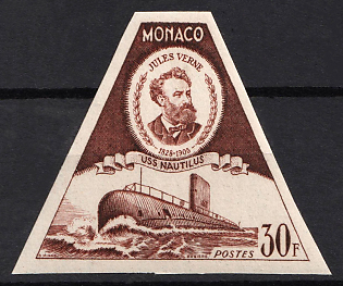 1955 30fr Principality of Monaco, Dark Red-Brown Proof, Imperforate, Museum Handstamp