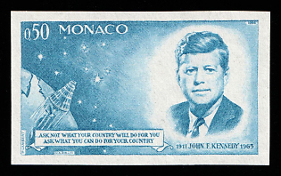 1964 0.50fr Principality of Monaco, Blue Proof, Imperforate, Museum Handstamp, Signed