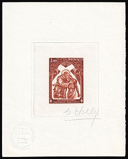 1972 3.00fr Principality of Monaco, Presentation Souvenir Sheet, Red-Brown, Signature