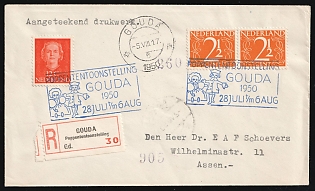 1950 (5 Aug) Netherlands, 'Gouda Puppet Exhibition', Registered Cover from Gouda to Assen franked with pair of 2.5c and 12c, Commemorative Postmarks