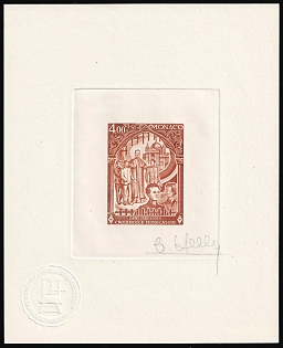 1977 4.00fr Principality of Monaco, Presentation Souvenir Sheet, Brown, Signature