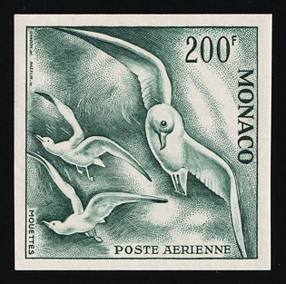 1955 200fr Principality of Monaco, Airmail, Green Proof, Imperforate