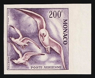 1955 200fr Principality of Monaco, Airmail, Purple Proof, Imperforate, Margin