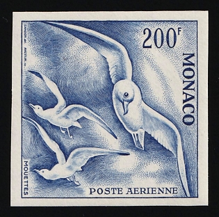 1955 200fr Principality of Monaco, Airmail, Blue Proof, Imperforate