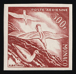 1955 500fr Principality of Monaco, Airmail, Red-Brown Proof, Imperforate