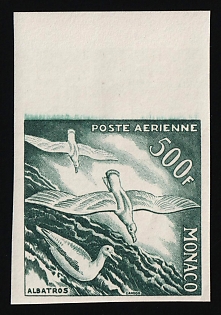1955 500fr Principality of Monaco, Airmail, Green Proof, Imperforate, Margin
