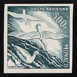 1955 500fr Principality of Monaco, Airmail, Dark Teal Proof, Imperforate