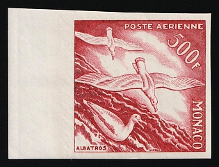 1955 500fr Principality of Monaco, Airmail, Red Proof, Imperforate, Margin