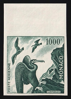 1955 1000fr Principality of Monaco, Airmail, Green Proof, Imperforate, Margin