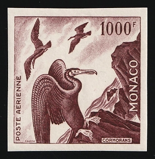 1955 1000fr Principality of Monaco, Airmail, Dark Red-Brown Proof, Imperforate