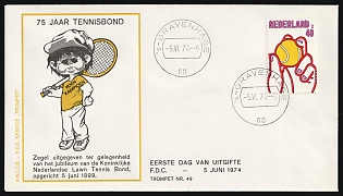 1974 (5 Jun) Netherlands, '75th Anniversary of the Dutch Lawn Tennis Association', FDC Cover from Hague franked with 40c
