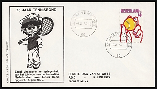 1974 (5 Jun) Netherlands, '75th Anniversary of the Dutch Lawn Tennis Association', FDC Cover from Hague franked with 40c