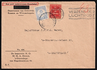 1931 (30 May) Netherlands, Department of Education, Arts and Sciences, Airmail Official Letter from Hague franked with 6c Official stamp and Sunday Delivery stamp