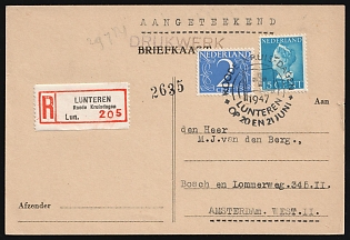 1947 (Jun) Netherlands, 'Red Cross Days', Registered Postcard from Lunteren to Amsterdam franked with 2c and 15c, Commemorative Postmark