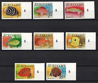 1976 Republic of Suriname, Imperforate, Complete Set, Margins, Plate Numbers